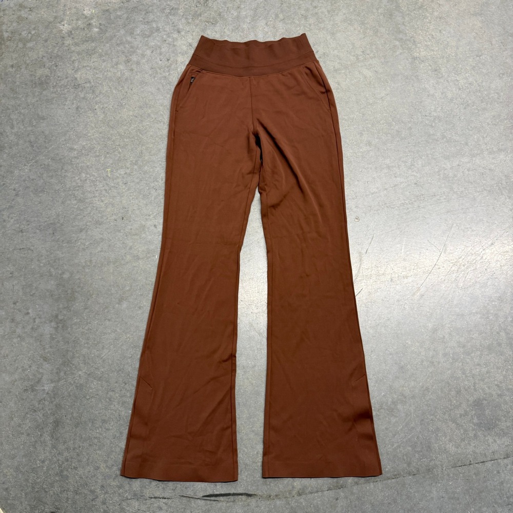 Athleta Brown Flare Leg Pants Ribbed Waistband Zip Pockets Tall XS/T